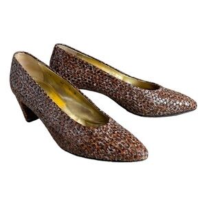 Walter Steiger Leopard Sequin Pumps 6B Italy Low Heel Designer Vintage Shoes